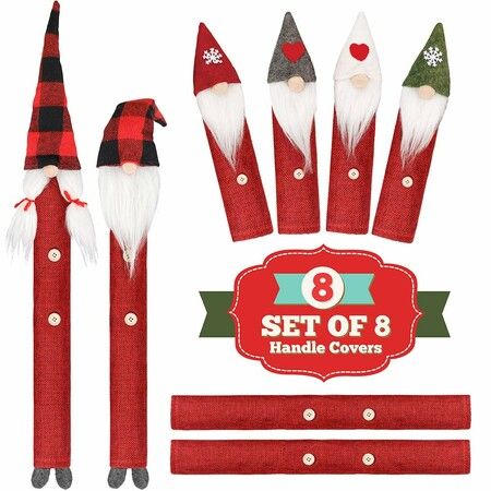 Gnome Christmas Refrigerator Handle Covers Set of 8,Adorable Swedish Tomte Kitchen Appliance Handle Covers Christmas Decorations