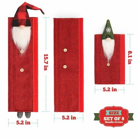 Gnome Christmas Refrigerator Handle Covers Set of 8,Adorable Swedish Tomte Kitchen Appliance Handle Covers Christmas Decorations