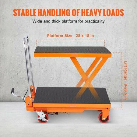 Hydraulic Lift Table Cart 330lbs Capacity 28.5" Lifting Height Manual Single Scissor Lift Table with 4 Wheels and Non-slip Pad Hydraulic Scissor Cart