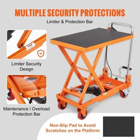 Hydraulic Lift Table Cart 330lbs Capacity 28.5" Lifting Height Manual Single Scissor Lift Table with 4 Wheels and Non-slip Pad Hydraulic Scissor Cart