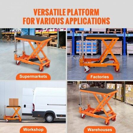 Hydraulic Lift Table Cart 330lbs Capacity 28.5" Lifting Height Manual Single Scissor Lift Table with 4 Wheels and Non-slip Pad Hydraulic Scissor Cart