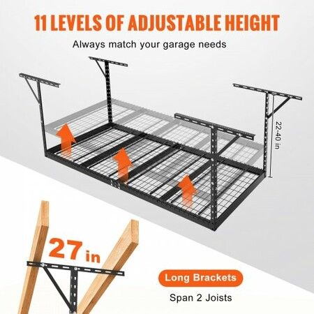 Overhead Garage Storage Rack 48x96 inch Garage Ceiling Storage Racks Heavy Duty Adjustable Cold Rolled Steel Racks for Garage Storage Organization