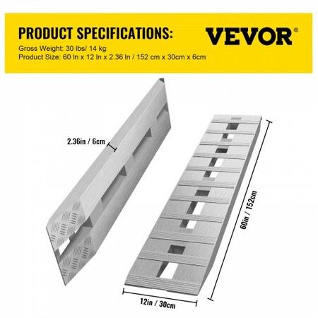 60' X 12' X 2.5'Aluminum Trailer Ramps 6000LBS Total Beavertail Hook End 1 Pair 2 Ramps