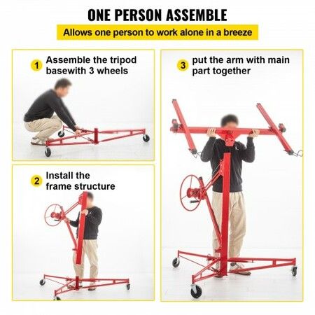 Drywall Rolling Lifter Panel Hoist Jack Lifter 11 Ft w/ Lockable Wheels