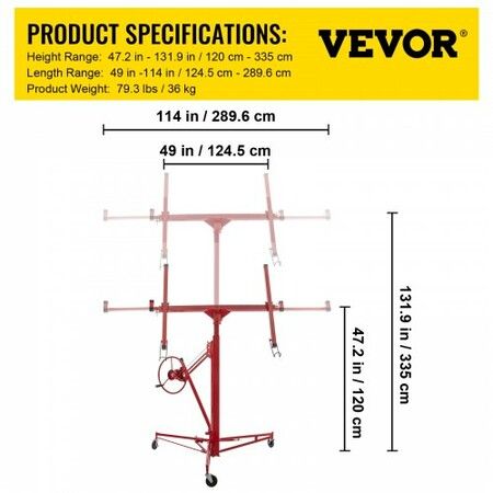 Drywall Rolling Lifter Panel Hoist Jack Lifter 11 Ft w/ Lockable Wheels