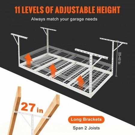 Overhead Adjustable Garage Storage Rack 48x96in Ceiling Rack 600lbs White