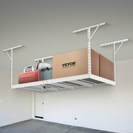 Overhead Adjustable Garage Storage Rack 48x96in Ceiling Rack 600lbs White