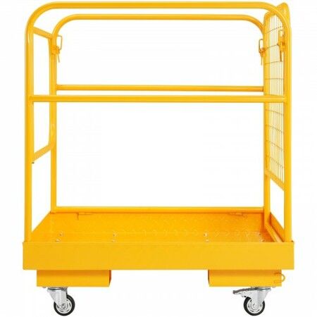 Forklift Safety Cage 544 kg Load Capacity 92 x 92 cm Folding Forklift Work Platform with Lockable Swivel Wheels Drain Hole and Device Chain Holds