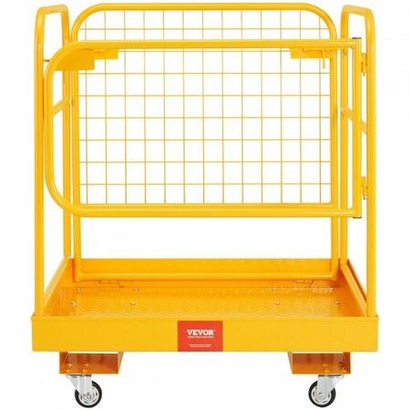 Forklift Safety Cage 544 kg Load Capacity 92 x 92 cm Folding Forklift Work Platform with Lockable Swivel Wheels Drain Hole and Device Chain Holds