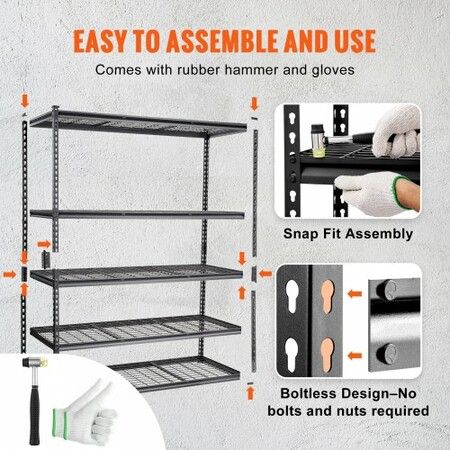 Storage Shelving Unit 5-Tier Adjustable 2000 lbs Capacity Heavy Duty Garage Shelves Metal Organizer Wire Rack Black 152.4 L x 61 W x 198.1 H cm