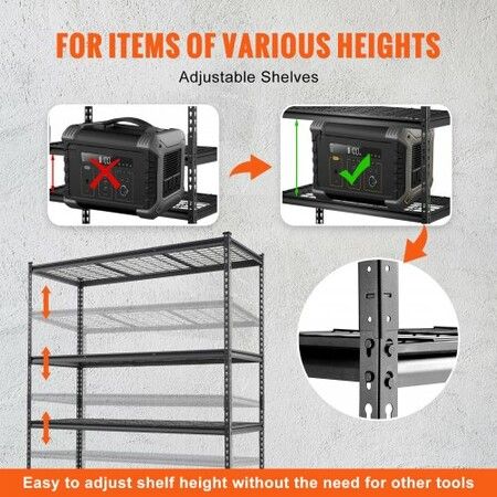 Storage Shelving Unit 5-Tier Adjustable 2000 lbs Capacity Heavy Duty Garage Shelves Metal Organizer Wire Rack Black 152.4 L x 61 W x 198.1 H cm