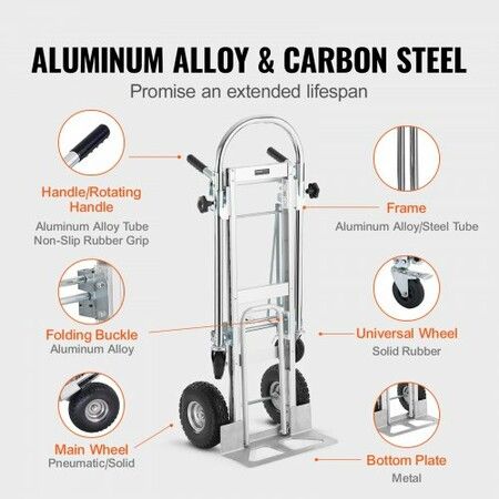 Aluminum Hand Truck 4 in 1 454 kg Max Load Capacity Heavy Duty Industrial Convertible Folding Hand Truck and Dolly Utility Cart Converts from Hand Truck