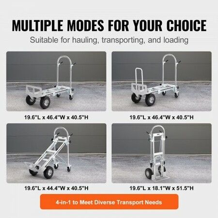 Aluminum Hand Truck 4 in 1 454 kg Max Load Capacity Heavy Duty Industrial Convertible Folding Hand Truck and Dolly Utility Cart Converts from Hand Truck