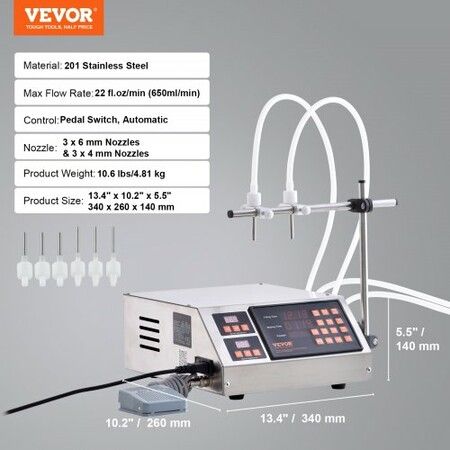 Liquid Filling Machine 5-650ml Filling Capacity Automatic Bottle Filler Machine Bottling Machine Peristaltic Pump Digital Control for Milk Water Wine