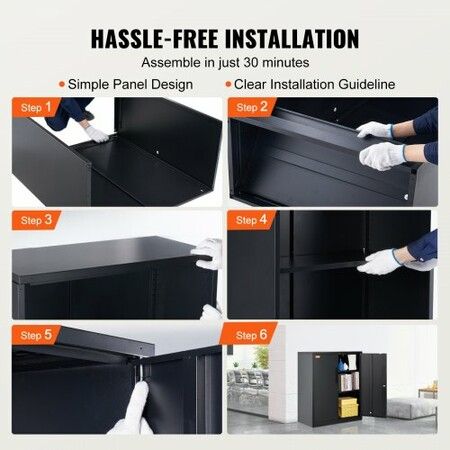 Metal Storage Cabinet w/ 3 Keys 2 Adjustable Shelves & Magnetic Door Black