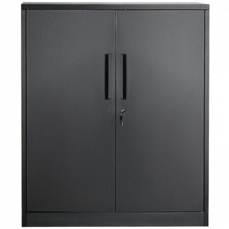 Metal Storage Cabinet w/ 3 Keys 2 Adjustable Shelves & Magnetic Door Black