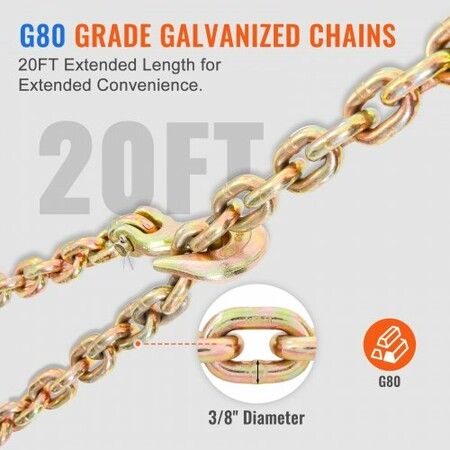 Ratchet Chain Binder 2PCS 0.9-1.2 cm Heavy Duty Load Binders with G80 Chains 5443 kg Secure Load Limit Labor-saving Anti-skid Handle Tie Down Hauling