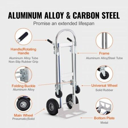 Aluminum Hand Truck 2 in 1 363 kg Max Load Capacity Heavy Duty Industrial Convertible Folding Hand Truck and Dolly Utility Cart Converts from Hand Truck