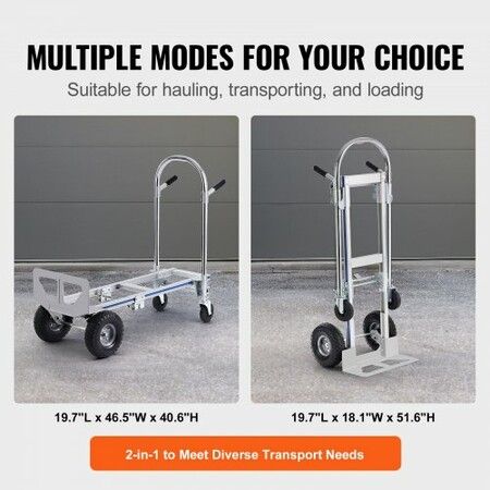 Aluminum Hand Truck 2 in 1 363 kg Max Load Capacity Heavy Duty Industrial Convertible Folding Hand Truck and Dolly Utility Cart Converts from Hand Truck