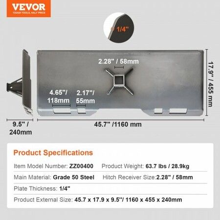 6.35mm Skid Steer Attachment Plate Skid Steer Mount Plate Quick Attachment Loader Plate with5.8cm Hitch Receiver Compatible with Deere Kubota Bobcat