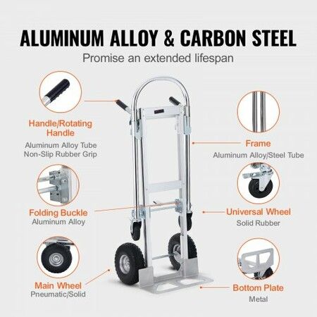 Aluminum Hand Truck 2 in 1 454 kg Max Load Capacity Heavy Duty Industrial Convertible Folding Hand Truck and Dolly Utility Cart Converts from Hand Truck