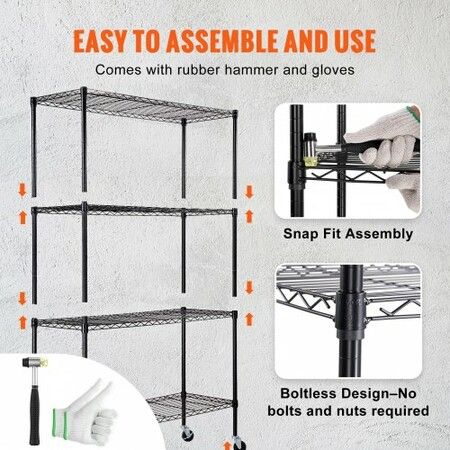 Storage Shelving Unit with Wheels 4-Tier Adjustable 700 lbs Capacity Heavy Duty Garage Shelves Metal Organizer Wire Rack Black 47.2" L x 17.7" W x 74" H