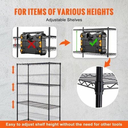 Storage Shelving Unit with Wheels 4-Tier Adjustable 700 lbs Capacity Heavy Duty Garage Shelves Metal Organizer Wire Rack Black 47.2" L x 17.7" W x 74" H