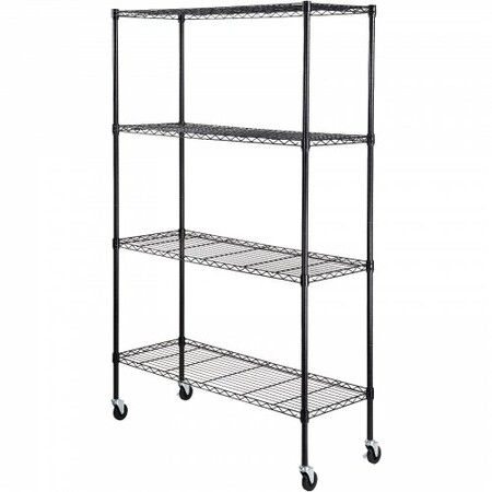 Storage Shelving Unit with Wheels 4-Tier Adjustable 700 lbs Capacity Heavy Duty Garage Shelves Metal Organizer Wire Rack Black 47.2" L x 17.7" W x 74" H