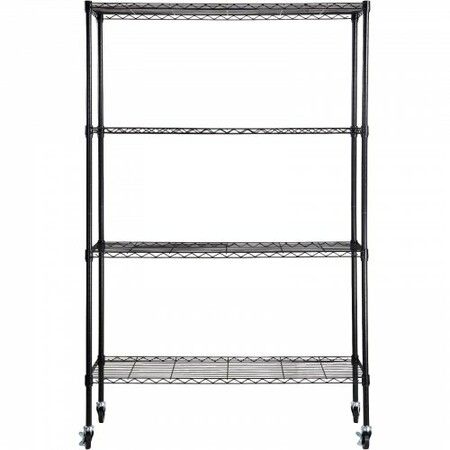 Storage Shelving Unit with Wheels 4-Tier Adjustable 700 lbs Capacity Heavy Duty Garage Shelves Metal Organizer Wire Rack Black 47.2" L x 17.7" W x 74" H