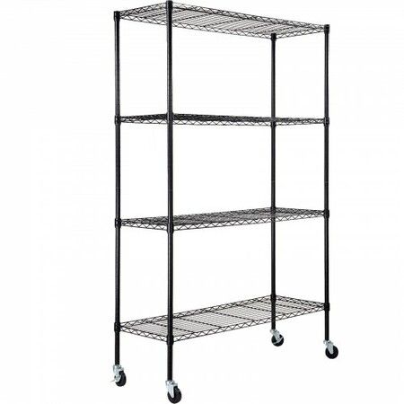 Storage Shelving Unit with Wheels 4-Tier Adjustable 700 lbs Capacity Heavy Duty Garage Shelves Metal Organizer Wire Rack Black 47.2" L x 17.7" W x 74" H