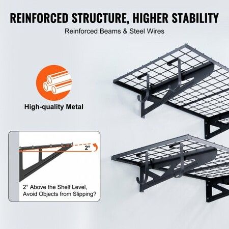 Garage Storage Shelving 2 Pack 122x61 cm Heavy Duty Garage Shelves Wall Mounted 502 lbs Load Capacity(Total) Garage Storage Rack Floating Shelves Suitable