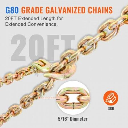 Ratchet Chain Binder 5/16"-3/8" Load Binders 7100 lbs w/ G80 Chains 4 Pcs