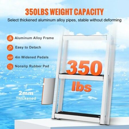 Dock Ladder Removable 5 Steps 159 kgs Load Capacity Aluminum Alloy Pontoon Boat Ladder with 4'' Wide Step & Nonslip Rubber Mat Easy to Install