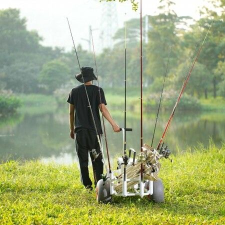 Beach Fishing Cart 136 kg Load Capacity Fish and Marine Cart with Two 330 mm Big Wheels PU Balloon Tires for Sand Heavy-Duty Aluminum Pier Wagon Trolley