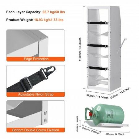 Refrigerant Tank Rack with 3 x 30-50lb Bottle Tanks Cylinder Tank Rack 372  355  1170mm Refrigerant Cylinder Rack Gas Cylinder Racks and Holders for Freon