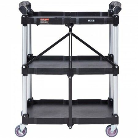 Foldable Utility Service Cart 3 Shelf 165LBS with Swivel Lockable Wheels