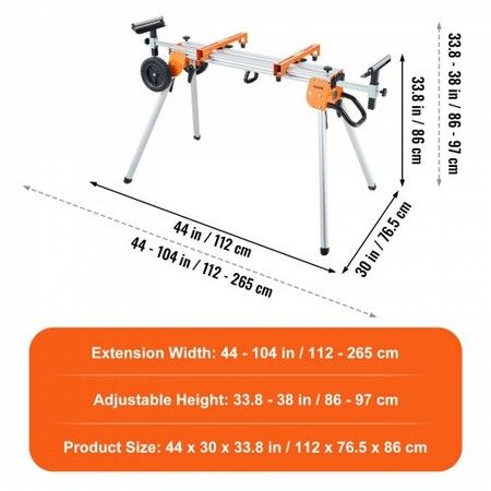 100in Miter Saw Stand with One-piece Mounting Brackets Sliding Rail 500lbs