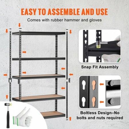 Storage Shelving Unit 5-Tier Adjustable 907 kg Capacity Heavy Duty Garage Shelves Metal Organizer Utility Rack Black 122L x 61W x 183H cm