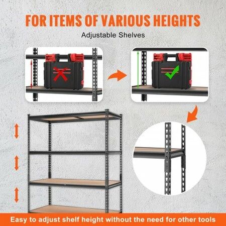 Storage Shelving Unit 5-Tier Adjustable 907 kg Capacity Heavy Duty Garage Shelves Metal Organizer Utility Rack Black 122L x 61W x 183H cm