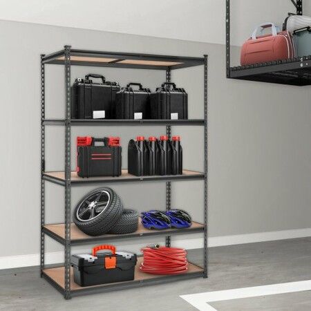 Storage Shelving Unit 5-Tier Adjustable 907 kg Capacity Heavy Duty Garage Shelves Metal Organizer Utility Rack Black 122L x 61W x 183H cm