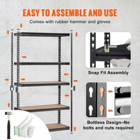 Storage Shelving Unit 5-Tier Adjustable 907 kg Capacity Heavy Duty Garage Shelves Metal Organizer Utility Rack Black 45D x 122W x 183H cm