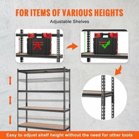 Storage Shelving Unit 5-Tier Adjustable 907 kg Capacity Heavy Duty Garage Shelves Metal Organizer Utility Rack Black 45D x 122W x 183H cm