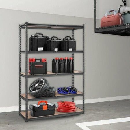 Storage Shelving Unit 5-Tier Adjustable 907 kg Capacity Heavy Duty Garage Shelves Metal Organizer Utility Rack Black 45D x 122W x 183H cm