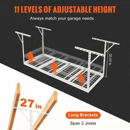 Overhead Garage Storage Rack 91.44x243.84cm Garage Ceiling Storage Racks Heavy Duty Adjustable Cold Rolled Steel Racks for Garage Storage Organization