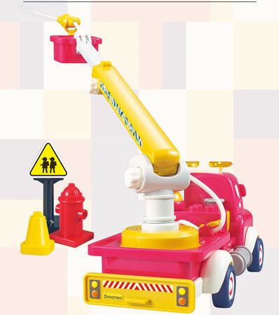 FireTruck Construction Fire Engine Water Sprinkler  Sound Light Montessori Pull Back Car Toys Fruit Building Block Birthday Gifts for Kids Boys Girls