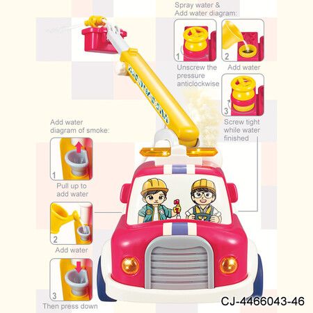 FireTruck Construction Fire Engine Water Sprinkler  Sound Light Montessori Pull Back Car Toys Fruit Building Block Birthday Gifts for Kids Boys Girls