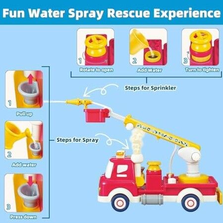 FireTruck Construction Fire Engine Water Sprinkler  Sound Light Montessori Pull Back Car Toys Fruit Building Block Birthday Gifts for Kids Boys Girls