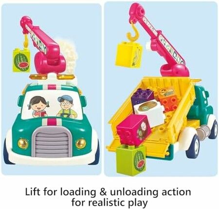 Crane Truck Construction  Sound Light Montessori Pull Back Car Toys Fruit Building Block Birthday Gifts for Kids Boys Girls