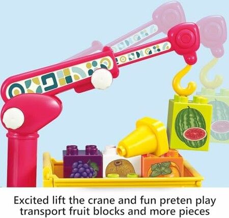 Crane Truck Construction  Sound Light Montessori Pull Back Car Toys Fruit Building Block Birthday Gifts for Kids Boys Girls