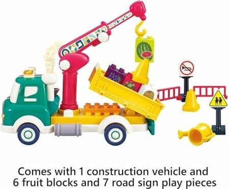 Crane Truck Construction  Sound Light Montessori Pull Back Car Toys Fruit Building Block Birthday Gifts for Kids Boys Girls